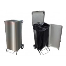 Porte-sacs mobile inox caréné 100 L à ouverture frontale