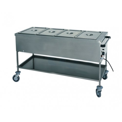 Chariot bain marie professionnel à eau inox 4 cuves GN1/1-200 Chariot bain marie professionnel à eau inox 4 cuves GN1/1-200