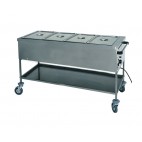 Chariot bain marie professionnel à eau inox 4 cuves GN1/1-200