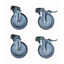 Kit 4 roues grises fourche galva Ø 100 mm (dont 2 avec frein) pour table de travail