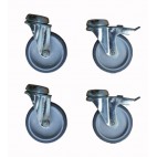 Kit 4 roues grises fourche galva Ø 100 mm (dont 2 avec frein) pour table de travail