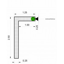 Caniveau à grille caillebotis, en L, AISI 304, sortie verticale, L 3750 x P 220/250 x H 45/60 mm, sur mesure