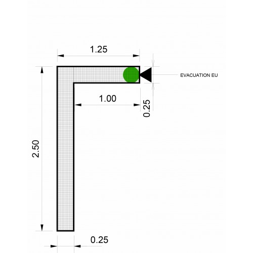 Caniveau à grille caillebotis, en L, AISI 304, sortie verticale, L 3750 x P 220/250 x H 45/60 mm, sur mesure