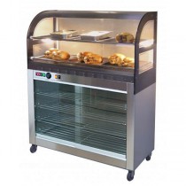 Vitrine de présentation, inox, MAP PLUS sur etuve vitrée à roulette