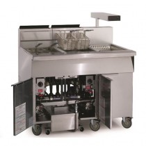 Friteuse gaz haut rendement avec filtrage intégré, 41 litres, 4 cuves, chauffe tubulaire