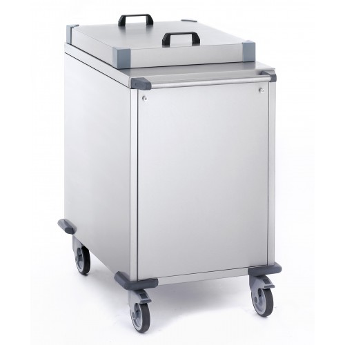Chariot à plateaux à niveau constant acier inoxydable, avec habillage et couvercle inox plate-forme 560 x 400 mm Chariot à plateaux à niveau constant acier inoxydable, avec habillage et couvercle inox plate-forme 560 x 400 mm