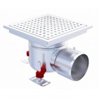 Siphon monolithique Epur HygieneFirst avec grilles inox perforée 250 x 250 mm sortie horizontale Ø 157 mm