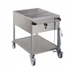 Chariot bain marie professionnel, acier inoxydable, 2 cuves GN1/1-200 mm