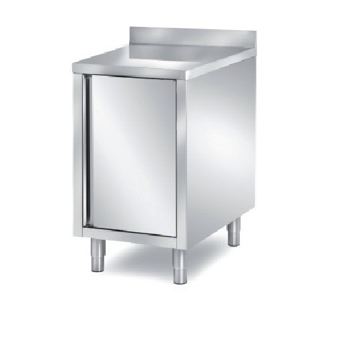 Meuble bas, 1 porte battante doublée, adossé, inox ferritique, L 500 x P 700 x H 600 à 700 mm, sur mesure Meuble bas, 1 porte battante doublée, adossé, inox ferritique, L 500 x P 700 x H 600 à 700 mm, sur mesure