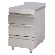 Meuble à 3 tiroirs avec dosseret, inox 304, L 500 x P 700 x H 850 mm