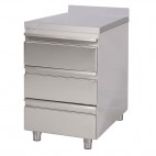 Meuble à 3 tiroirs avec dosseret, inox 304, L 500 x P 700 x H 850 mm