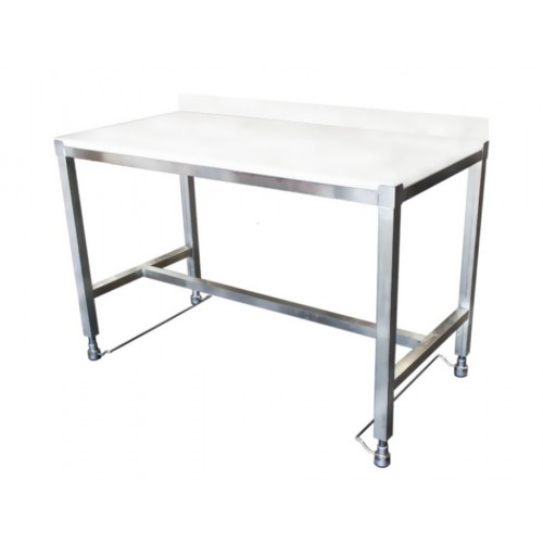 Tables de découpe confor'table dessus poly, réglables par pédales, adossée, prof 600 mm Tables de découpe confor'table dessus poly, réglables par pédales, adossée, prof 600 mm