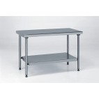 Table inox TS 15N démontable centrale + étagère sur mesure pieds ronds largeur 600 mm