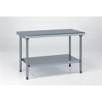 Table inox TS 15N démontable centrale + étagère sur mesure pieds ronds largeur 600 mm