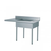 Table de déboîtage sur pieds sur-mesure, acier inoxydable, capacité 4 bacs GN 1/1, P 700 mm, cuve à droite