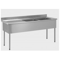 Plonge démontable, sans étagère, adossée, 2 bacs à droite, 1 égouttoir à gauche, L 1800 x l 600 x H 900 mm