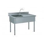 Plonge démontable, sans étagère, adossée, 1 bac à gauche, 1 égouttoir à droite, L 1200 x l 700 x H 900 mm