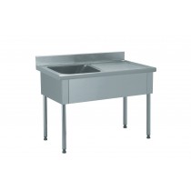 Plonge démontable sans étagère adossée 1 bac à gauche 1 égouttoir à droite L 1200 x l 700 x H 900 mm