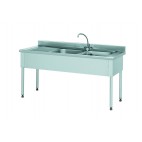 Plonge démontable, sans étagère, adossée, 2 bacs à droite, 1 égouttoir à gauche, L 1600 x l 700 x H 900 mm