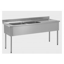 Plonge démontable, sans étagère, adossée, 2 bacs à gauche, 1 égouttoir à droite, L 1800 x l 700 x H 900 mm
