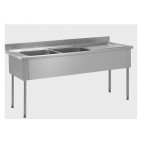 Plonge démontable, sans étagère, adossée, 2 bacs à gauche, 1 égouttoir à droite, L 1800 x l 700 x H 900 mm