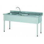 Plonge démontable, sans étagère, adossée, 2 bacs à gauche, 1 égouttoir à droite, L 1800 x l 700 x H 900 mm
