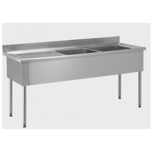 Plonge démontable sans étagère adossée 2 bacs à droite 1 égouttoir à gauche L 1800 x l 700 x H 900 mm Plonge démontable sans étagère adossée 2 bacs à droite 1 égouttoir à gauche L 1800 x l 700 x H 900 mm