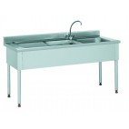 Plonge démontable, sans étagère, adossée, 2 bacs à droite, 1 égouttoir à gauche, L 1800 x l 600 x H 900 mm
