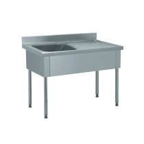 Plonge démontable sans étagère adossée 1 bac à gauche 1 égouttoir à droite L 1400 x l 700 x H 900 mm