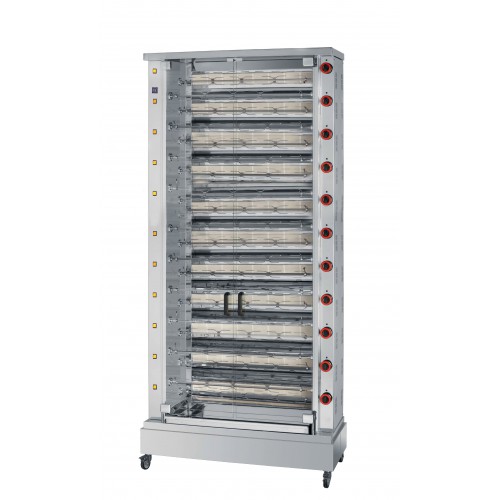 Rôtissoire industrielle à rayons infrarouge, avec brûleur à gaz, 15 broches, modèle IND-SIN-15, 90 poulets Rôtissoire industrielle à rayons infrarouge, avec brûleur à gaz, 15 broches, modèle IND-SIN-15, 90 poulets