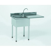 Plonge soudée pour lave-vaisselle encastré, 1 bac à gauche, 1 égouttoir à droite, L 1200 x l 700 x H 900 mm