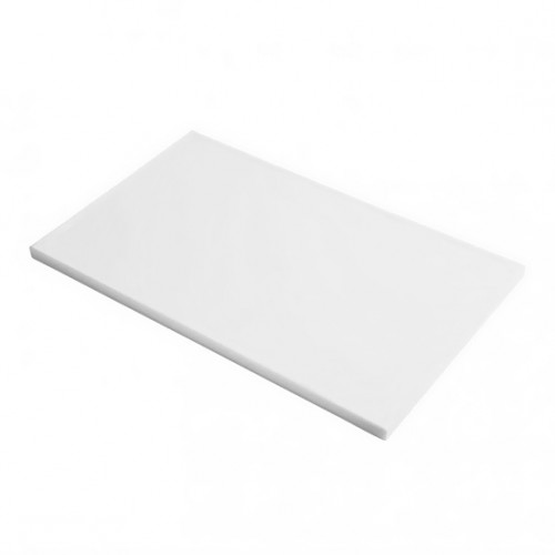 Plaque de découpe blanc polyéthylène alimentaire sans rigole ni patin antidérapant L 400 mm Plaque de découpe blanc polyéthylène alimentaire sans rigole ni patin antidérapant L 400 mm