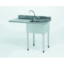 Plonge soudée pour lave-vaisselle encastré, 1 bac à droite, 1 égouttoir à gauche, L 1200 x l 700 x H 900 mm