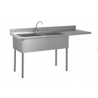 Plonge soudée pour lave-vaisselle encastré, 2 bacs à gauche, 1 égouttoir à droite, L 1800 x l 700 x H 900 mm