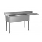 Plonge soudée pour lave-vaisselle encastré, 2 bacs à gauche, 1 égouttoir à droite, L 1800 x l 700 x H 900 mm