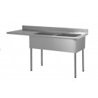 Plonge soudée pour lave-vaisselle encastré, 2 bacs à droite, 1 égouttoir à gauche, L 1800 x l 700 x H 900 mm