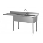Plonge soudée pour lave-vaisselle encastré, 2 bacs à droite, 1 égouttoir à gauche, L 1800 x l 700 x H 900 mm