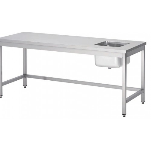 Table du chef soudée, centrale, avec bac à droite, P 700 mm Table du chef soudée, centrale, avec bac à droite, P 700 mm
