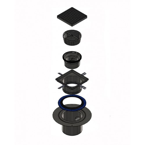 Siphon inox sortie horizontale, Grille caillebotis crantée brise-jet antidérapant maille d'ouverture 19 x 22, Ø 100 mm Siphon inox sortie horizontale, Grille caillebotis crantée brise-jet antidérapant maille d'ouverture 19 x 22, Ø 100 mm