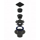 Siphon inox sortie horizontale, Grille caillebotis crantée brise-jet antidérapant maille d'ouverture 19 x 22, Ø 100 mm