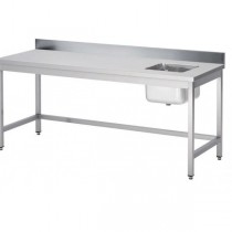 Table du chef soudée, adossée, avec bac à droite, P 700 mm
