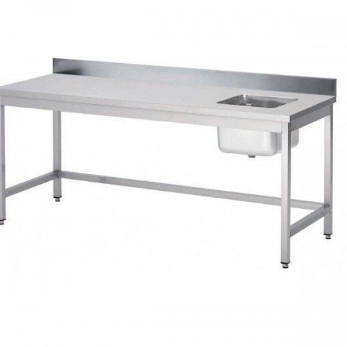 Table du chef soudée, adossée, avec bac à droite, P 700 mm Table du chef soudée, adossée, avec bac à droite, P 700 mm