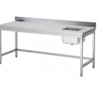 Table du chef soudée, adossée, avec bac à droite, P 700 mm
