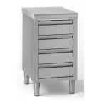 Meuble 4 tiroirs avec bac GN 1/1 100 mm, en inox
