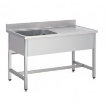 Plonge soudée sur pieds carrés sans étagère, 1 bac à gauche, P-700 mm