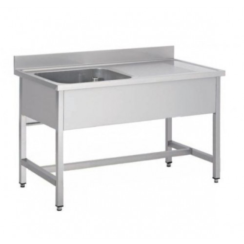 Plonge soudée sur pieds carrés sans étagère, inox ferritique, 1 bac à gauche, P-700 mm Plonge soudée sur pieds carrés sans étagère, inox ferritique, 1 bac à gauche, P-700 mm