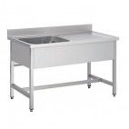 Plonge soudée sur pieds carrés sans étagère, inox ferritique, 1 bac à gauche, P-700 mm