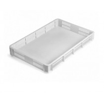 Bac gerbable blanc pour pâte à pizza, parois ajourée, fond plein, H - 55 mm