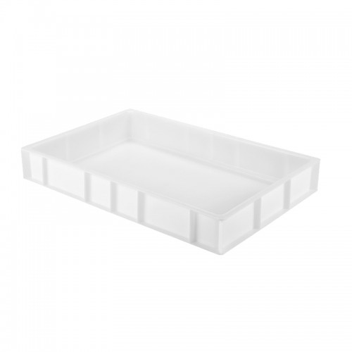 Bac gerbable blanc pour pâte à pizza parois pleine fond plein H - 90 mm Bac gerbable blanc pour pâte à pizza parois pleine fond plein H - 90 mm