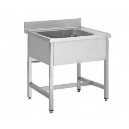 Plonge soudée sur pieds carrés sans étagère, inox ferritique, 1 bac au centre, profondeur 700 mm